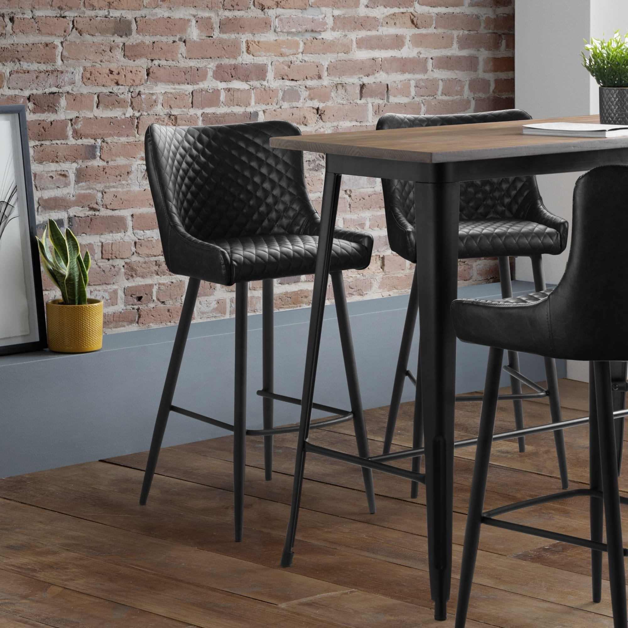 Luxe Faux Leather Barstool - Black