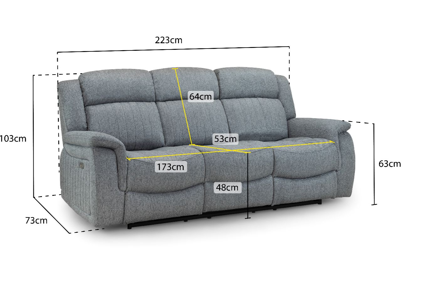 Linden Electric Recliner Sofa Grey 3 Seater