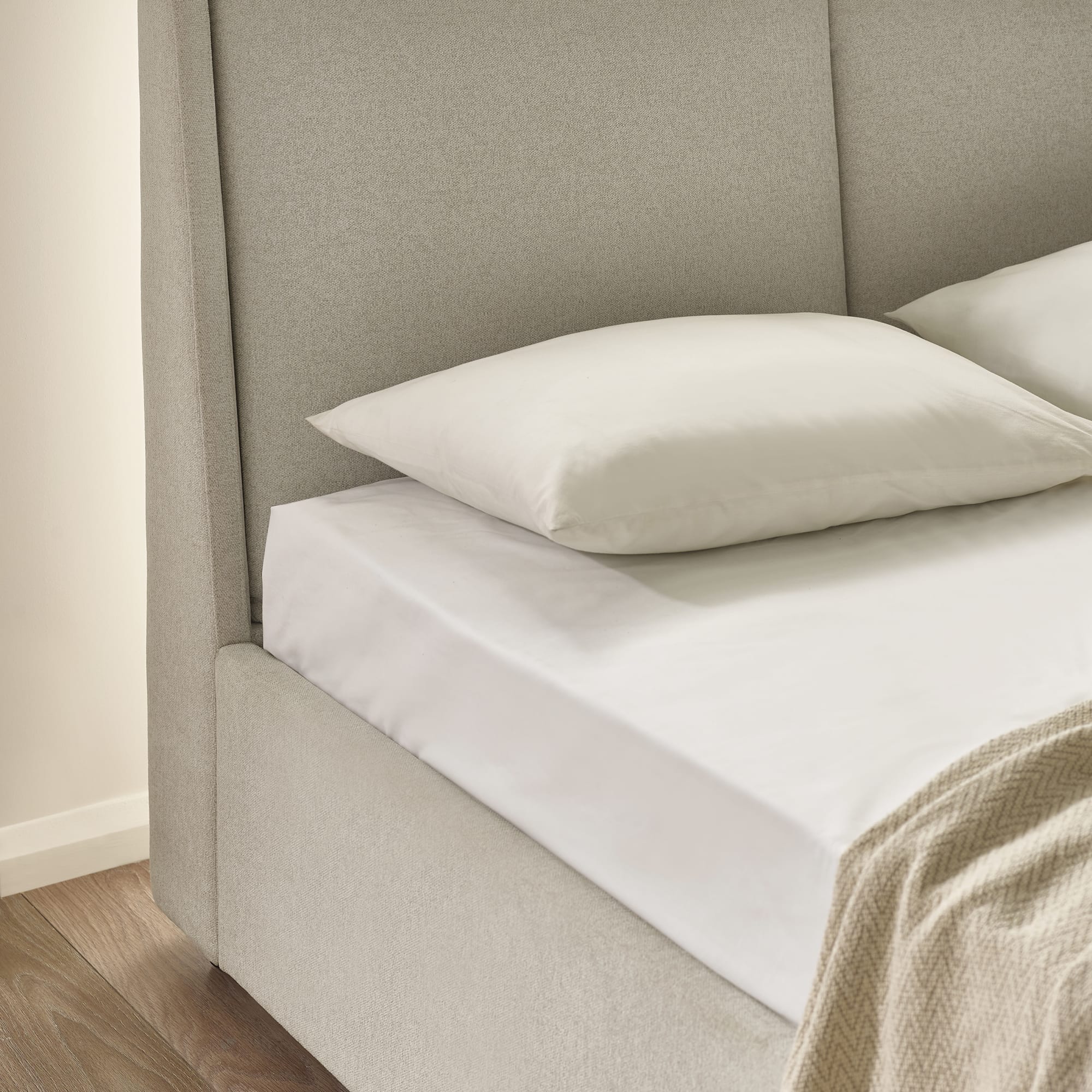 Maddock Beige Upholstered Ottoman Storage 135cm Double Bed