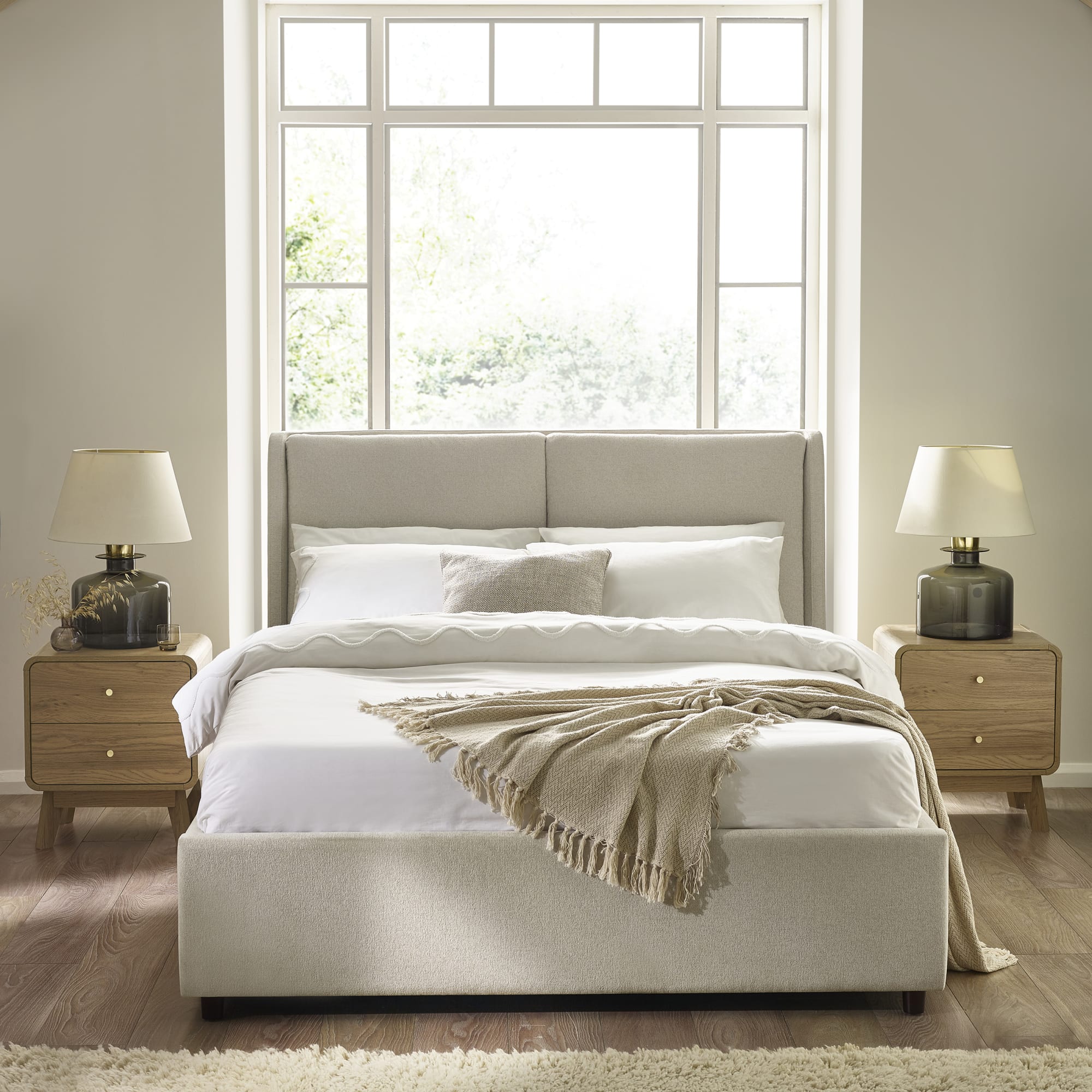 Maddock Beige Upholstered Ottoman Storage 150cm King Bed