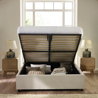 Maddock Beige Upholstered Ottoman Storage 150cm King Bed
