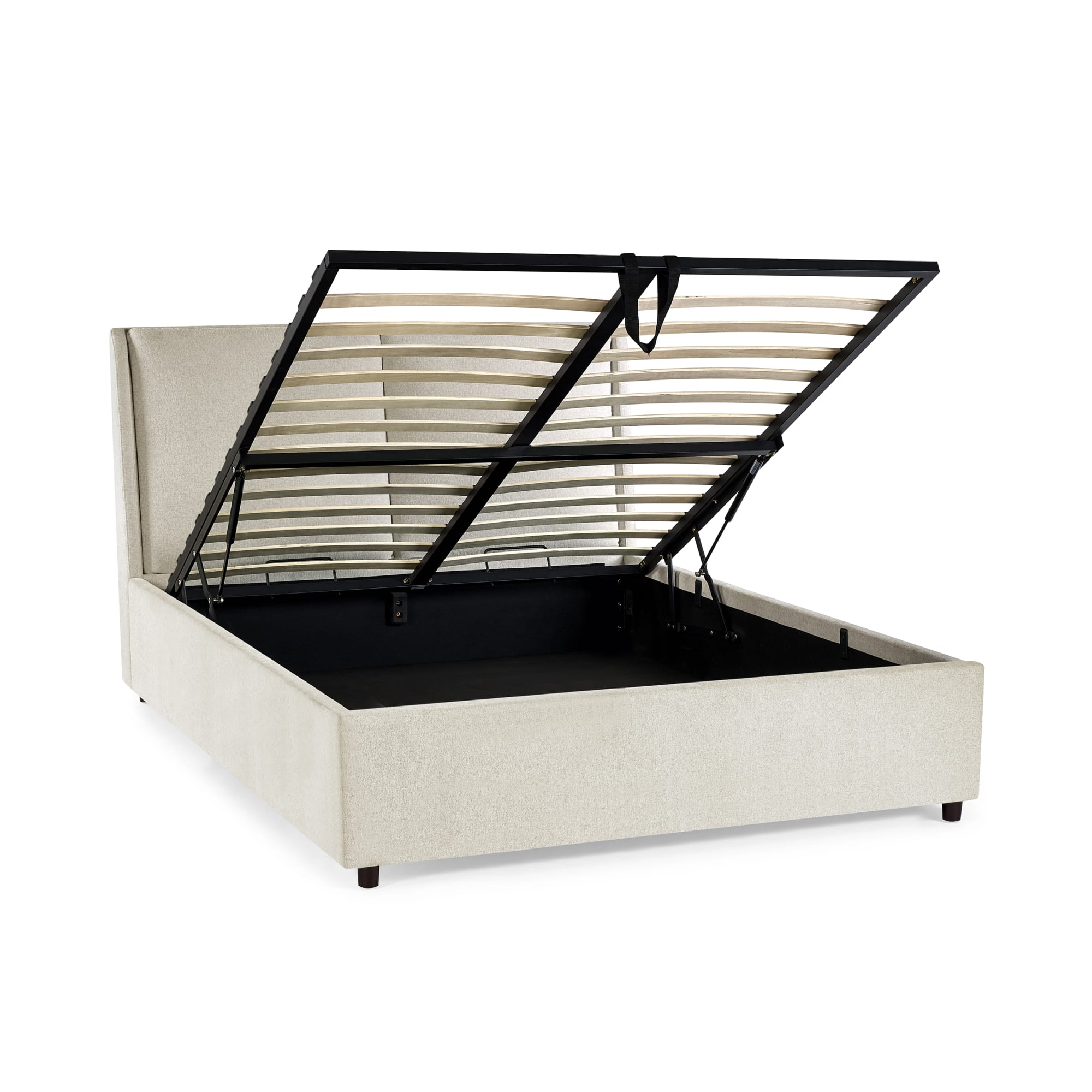 Maddock Beige Upholstered Ottoman Storage 150cm King Bed