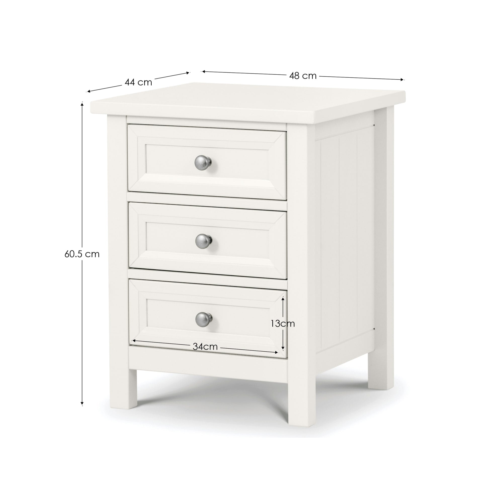 Maine 3 Drawer Bedside - Surf White