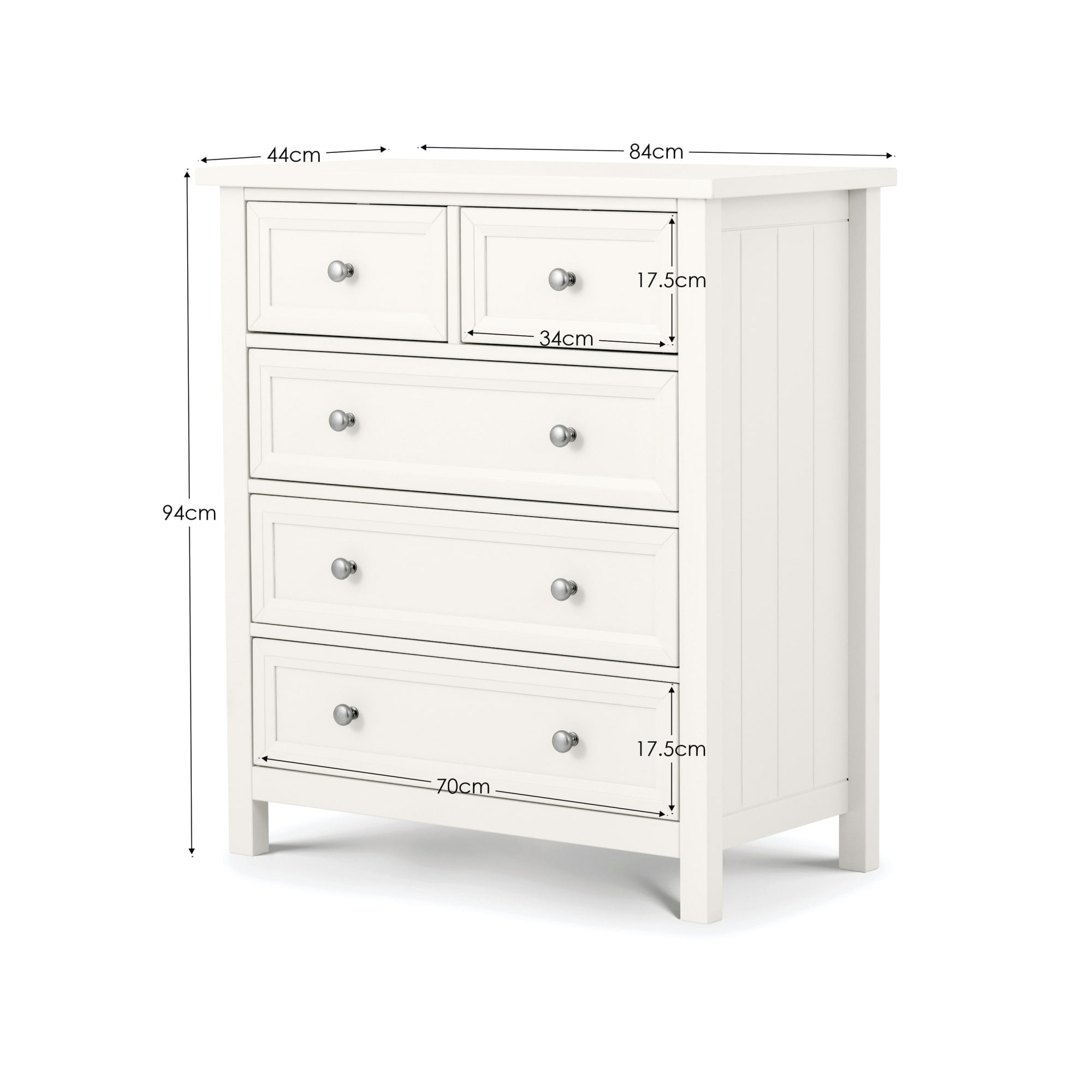 Maine 3 + 2 Drawer Chest - Surf White