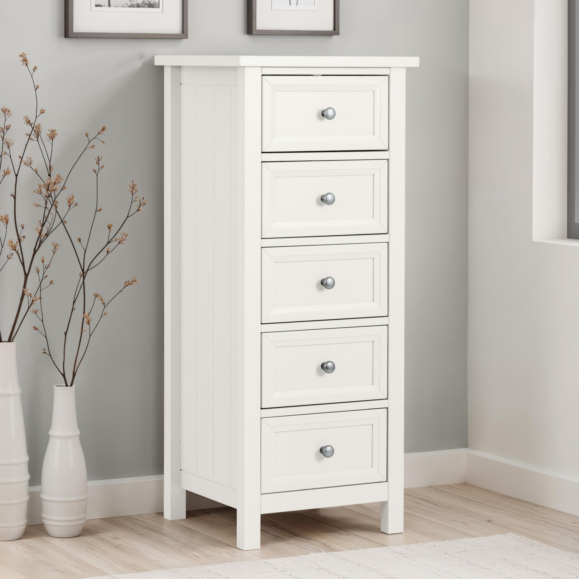Maine 5 Drawer Tall Chest - Surf White