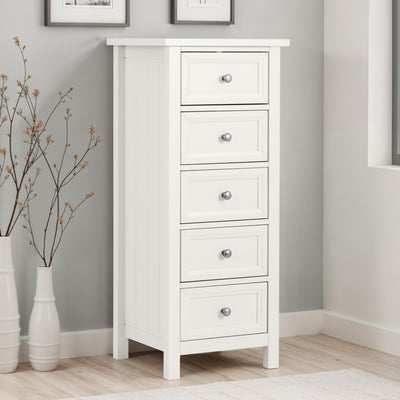 Maine 5 Drawer Tall Chest - Surf White
