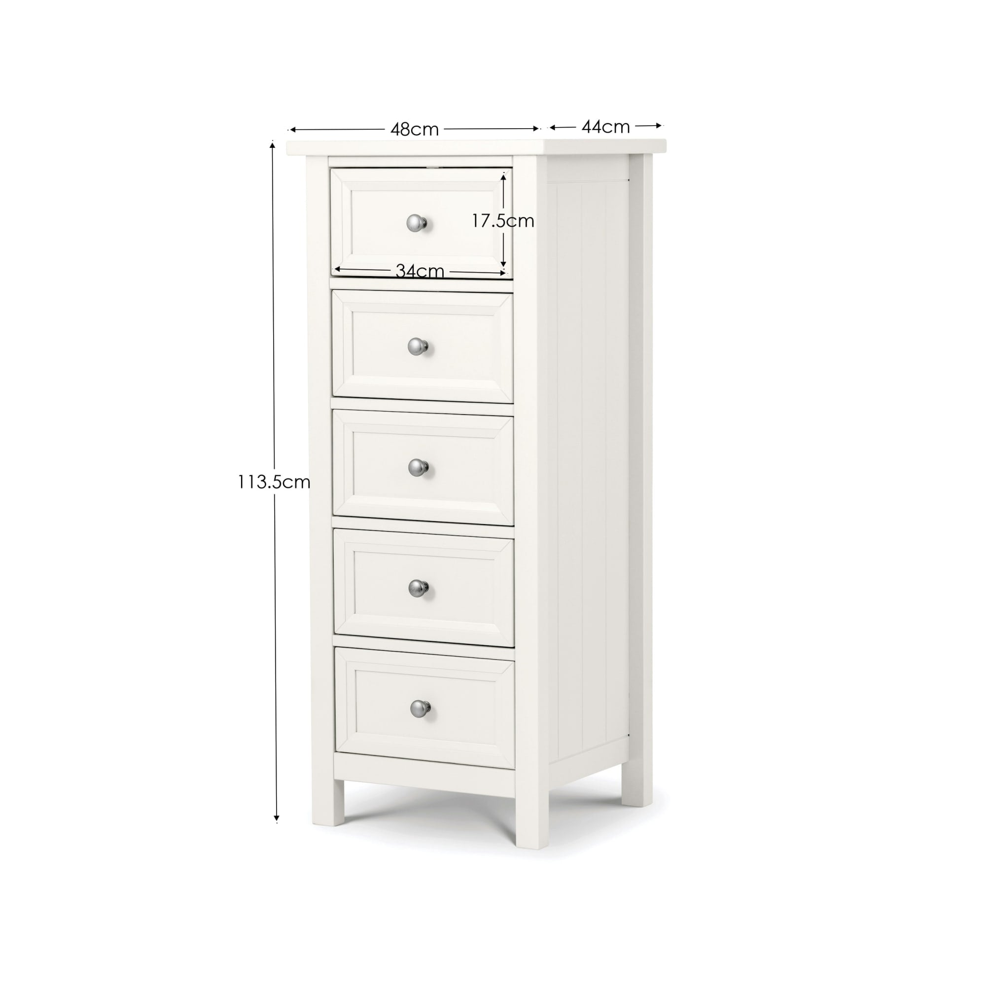 Maine 5 Drawer Tall Chest - Surf White