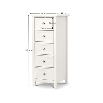 Maine 5 Drawer Tall Chest - Surf White