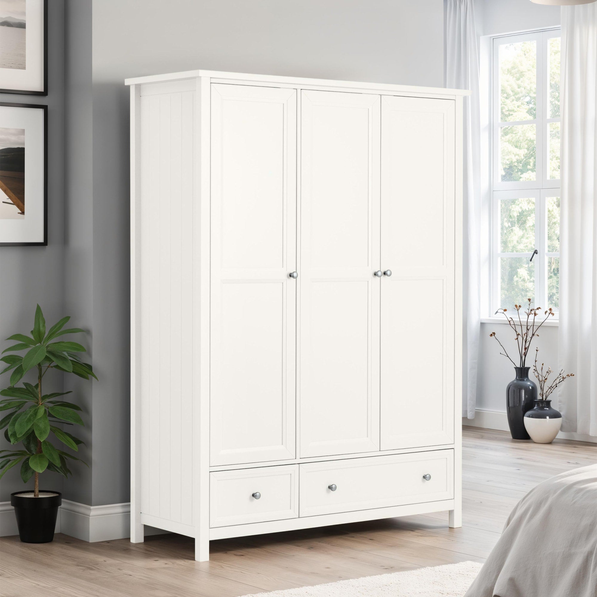 Maine 3 Door Combination Wardrobe - Surf White