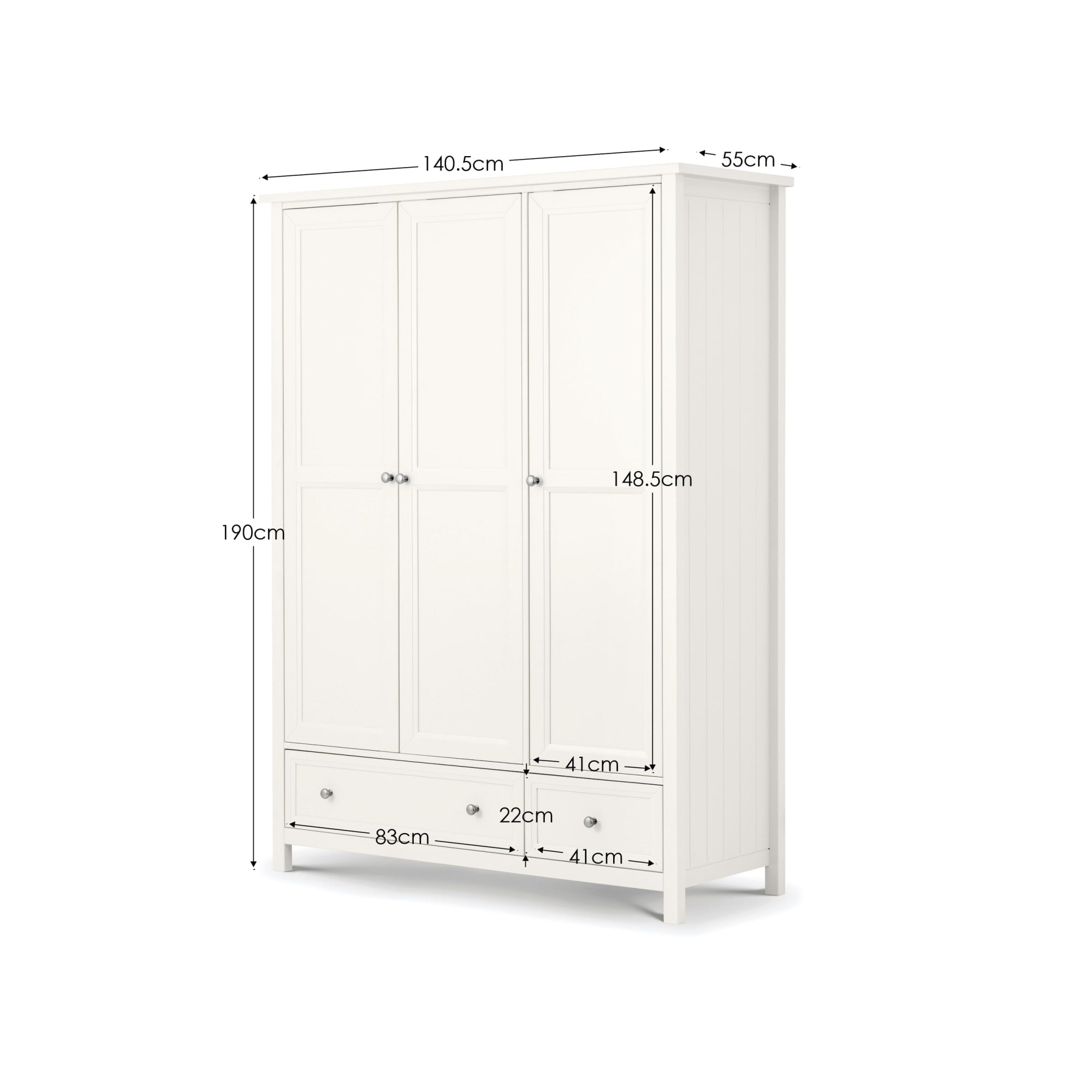 Maine 3 Door Combination Wardrobe - Surf White