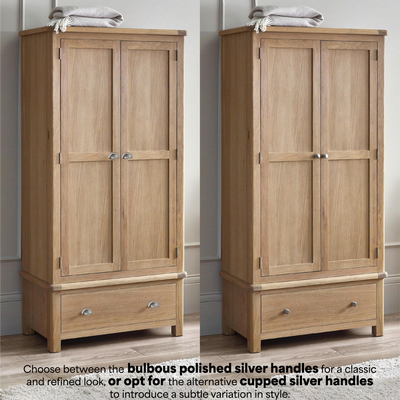 Memphis Limed Oak 2 Door 1 Drawer Wardrobe