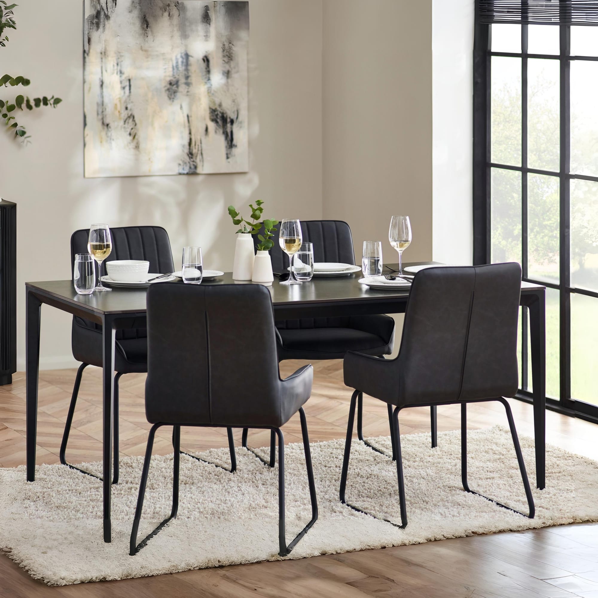 Miami Rectangular Stone Top Dining Table - Slate Grey