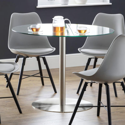 Milan Round Glass Brushed Steel Pedestal Table