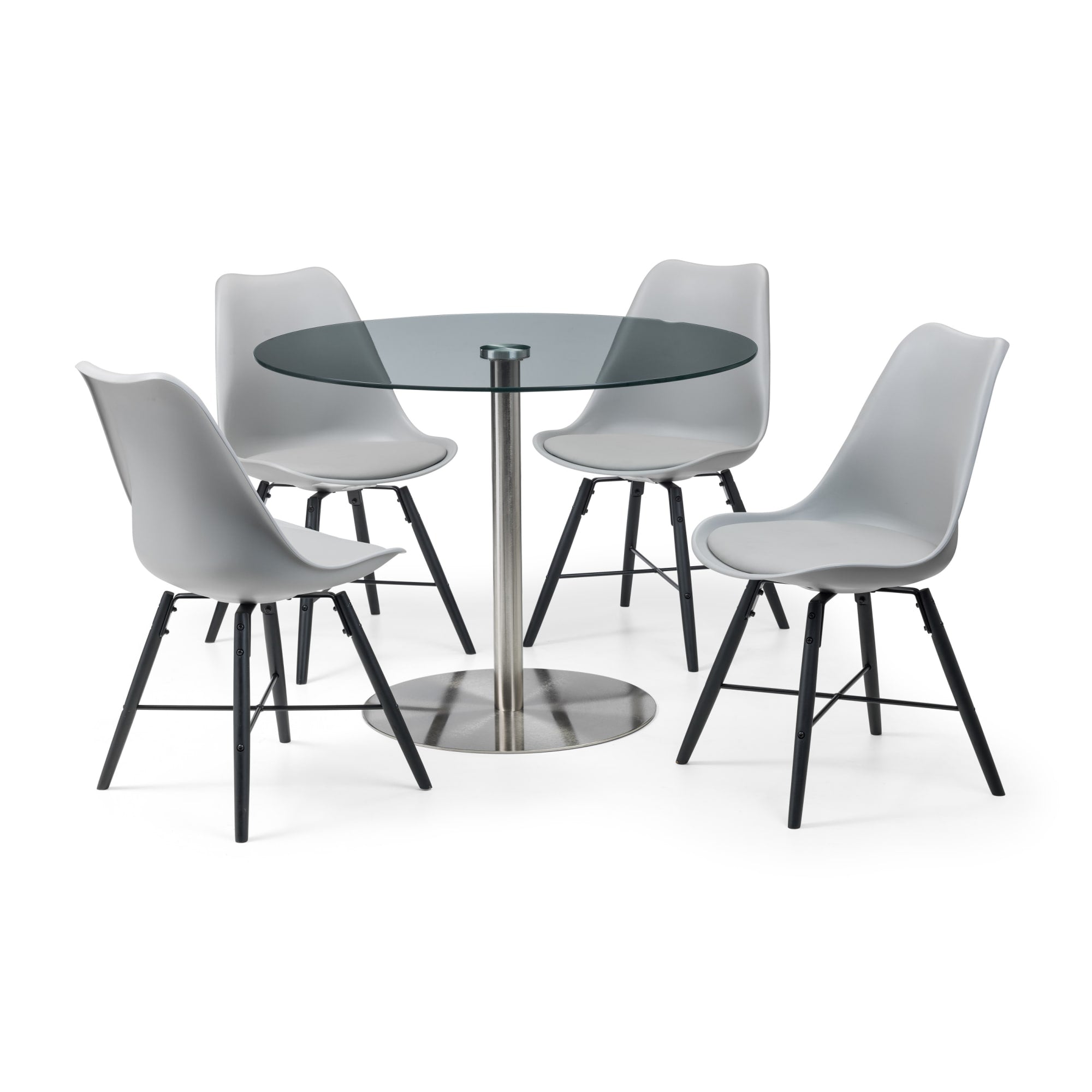 Milan Round Glass Brushed Steel Pedestal Table