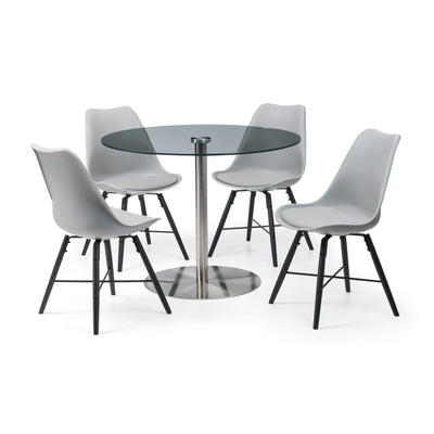 Milan Round Glass Brushed Steel Pedestal Table
