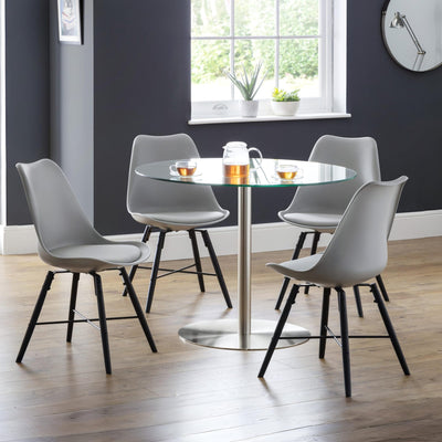 Milan Round Glass Brushed Steel Pedestal Table