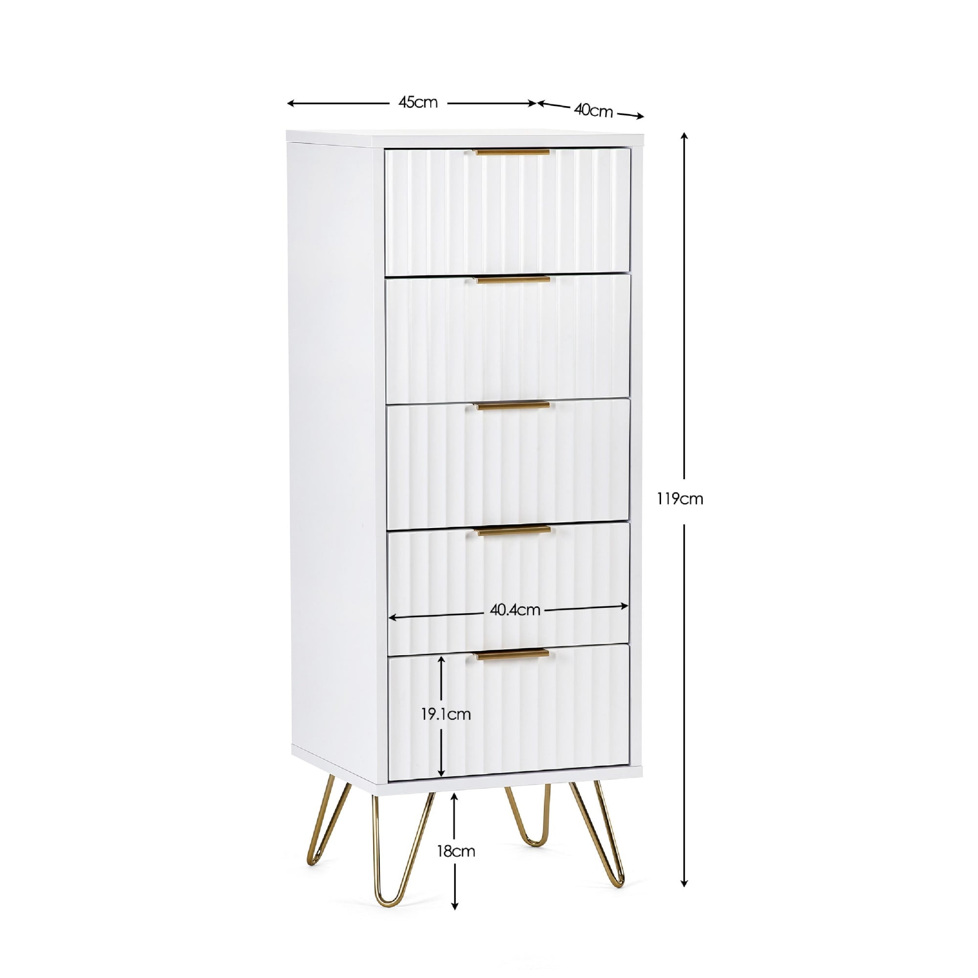 Murano 5 Drawer Tallboy - Matt White