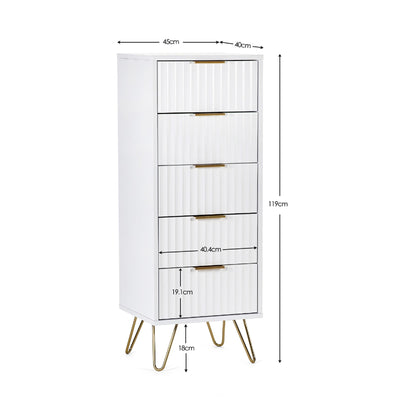 Murano 5 Drawer Tallboy - Matt White