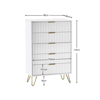 Murano 5 Drawer Chest - Matt White