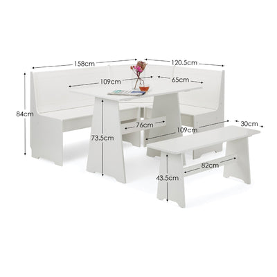 Newport Corner Dining Set With Storage Bench - Surf White