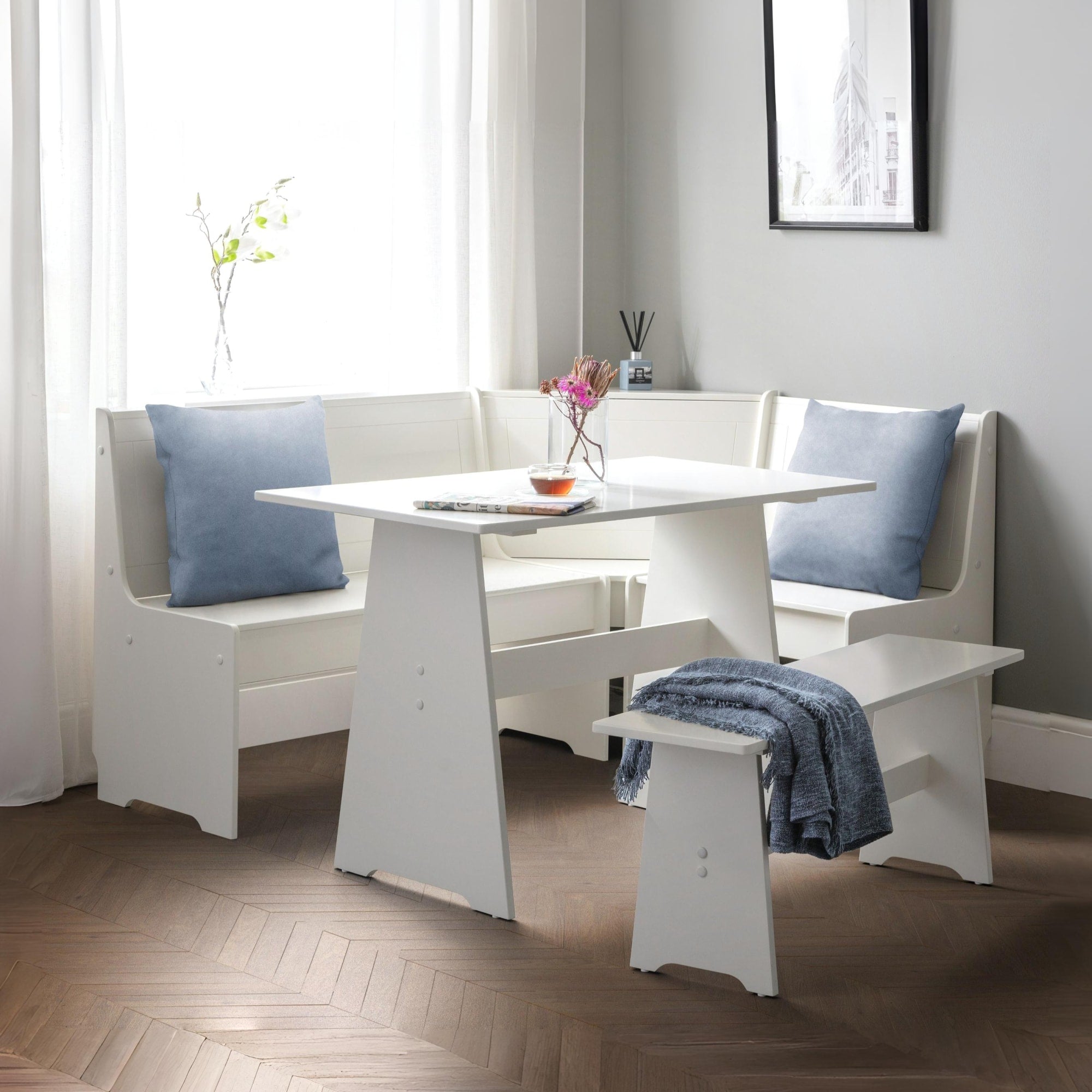 Newport Corner Dining Set With Storage Bench - Surf White