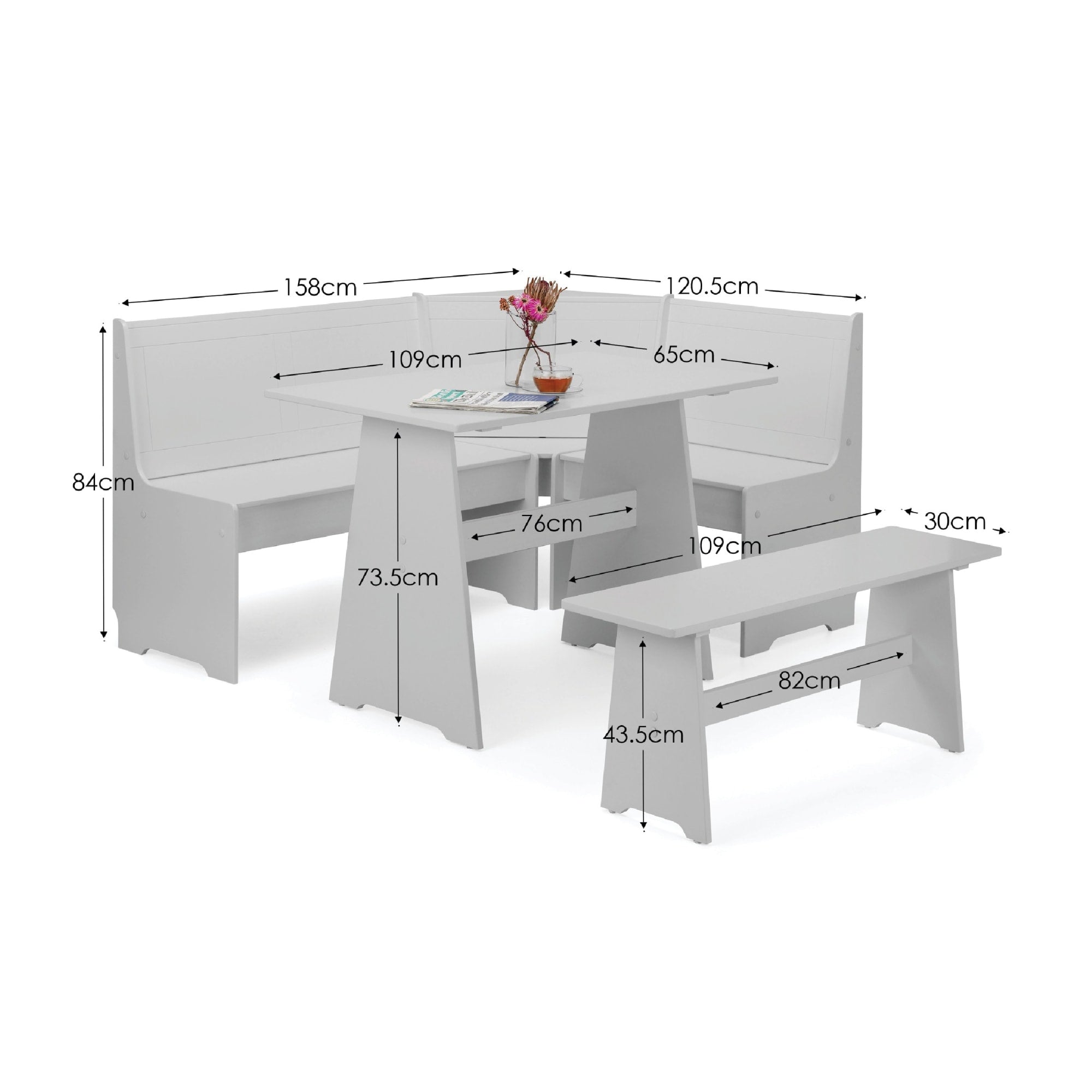 Newport Corner Dining Set With Storage Bench - Dove Grey