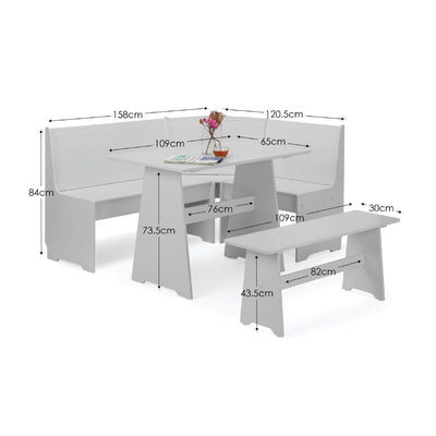 Newport Corner Dining Set With Storage Bench - Dove Grey