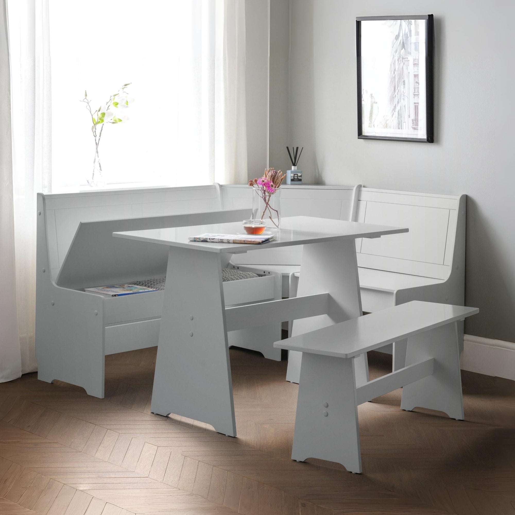 Newport Corner Dining Set With Storage Bench - Dove Grey