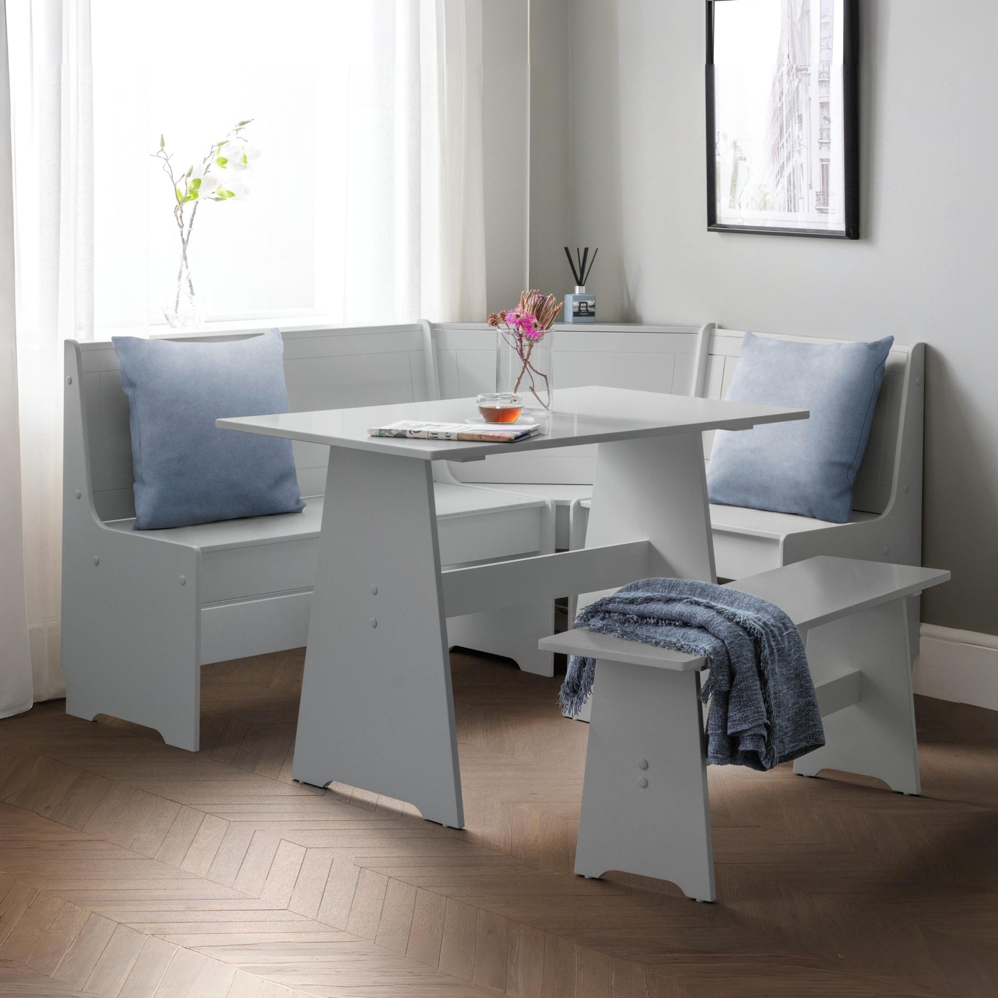 Newport Corner Dining Set With Storage Bench - Dove Grey