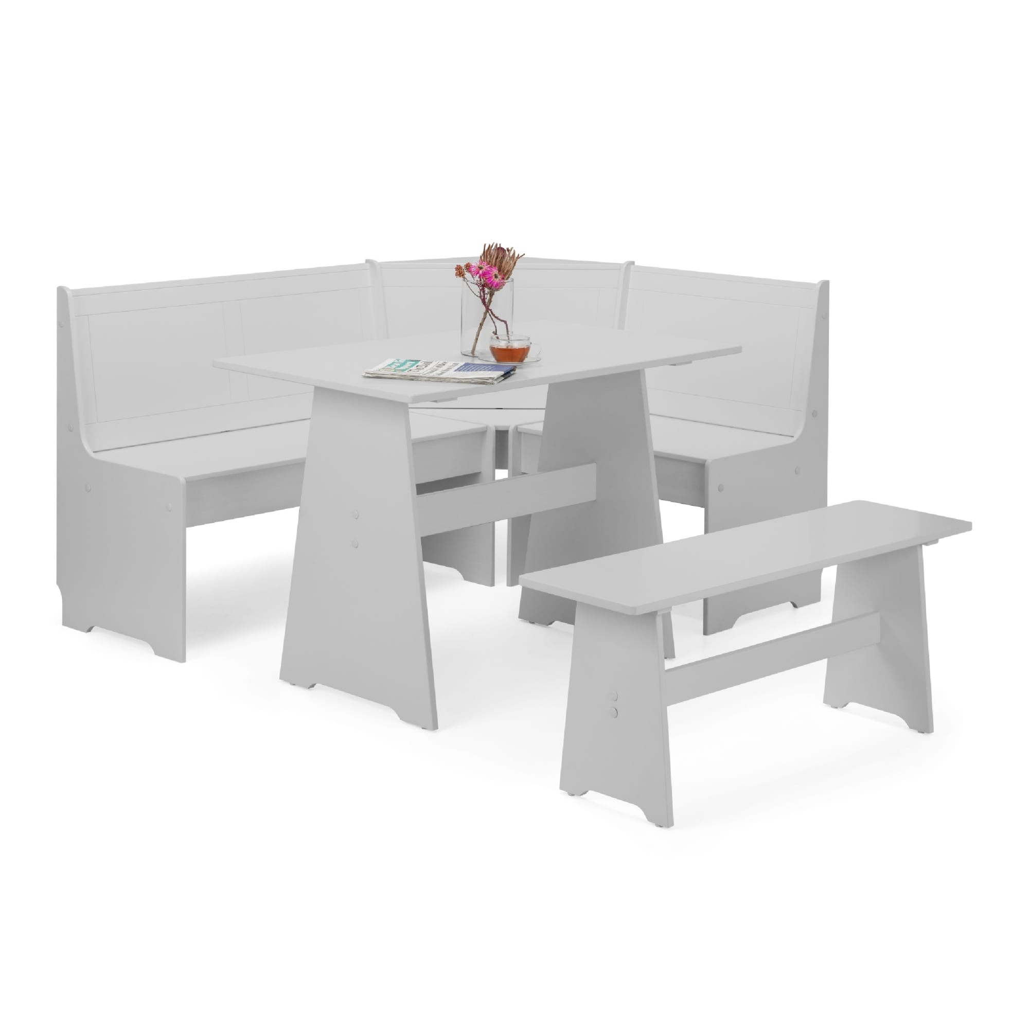 Newport Corner Dining Set With Storage Bench - Dove Grey
