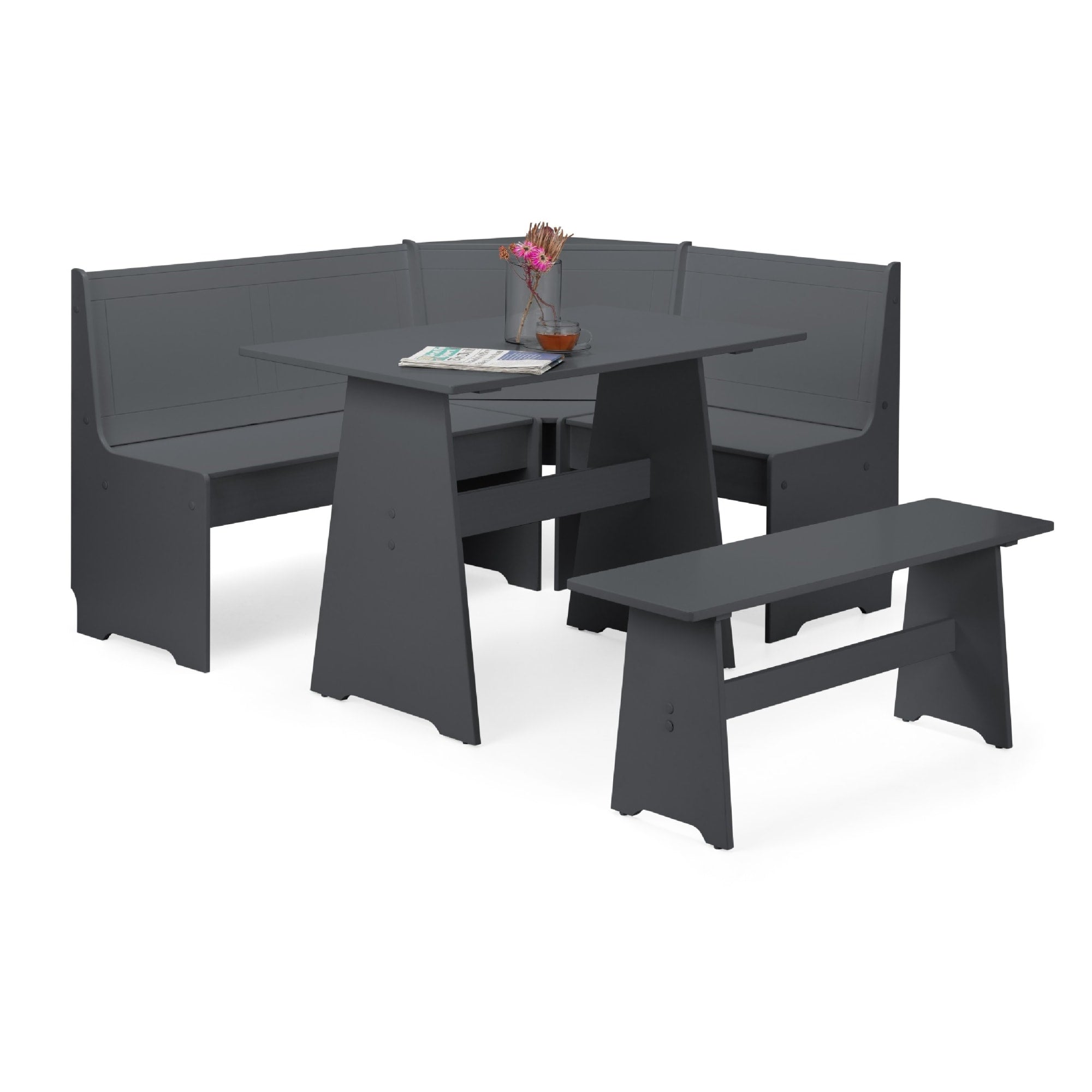 Newport Corner Dining Set With Storage Bench - Anthracite