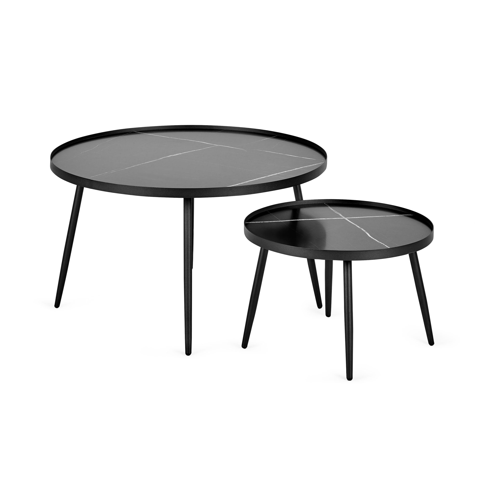 Nolan Black Marble-Effect 78cm Round Nesting Coffee Tables
