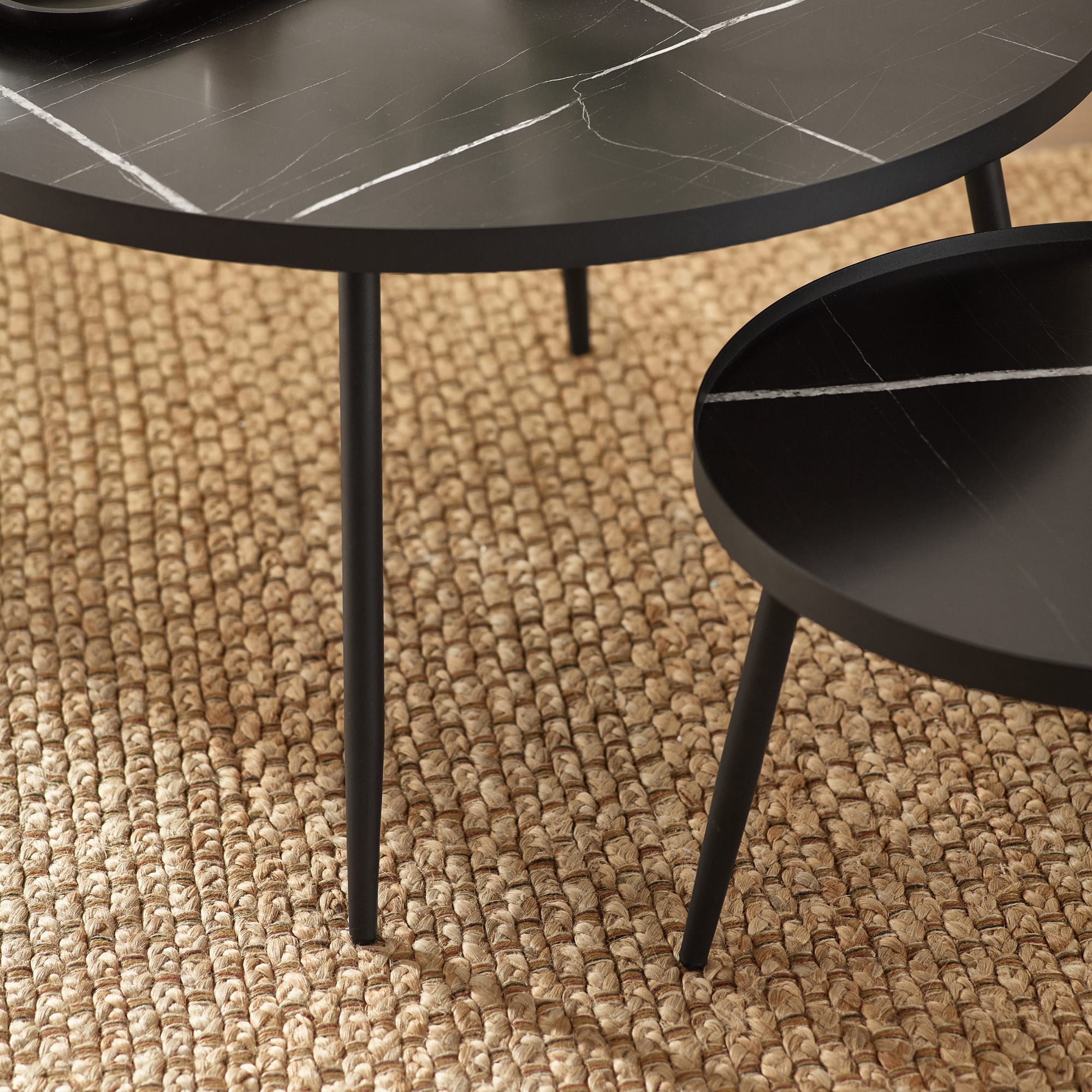 Nolan Black Marble-Effect 78cm Round Nesting Coffee Tables