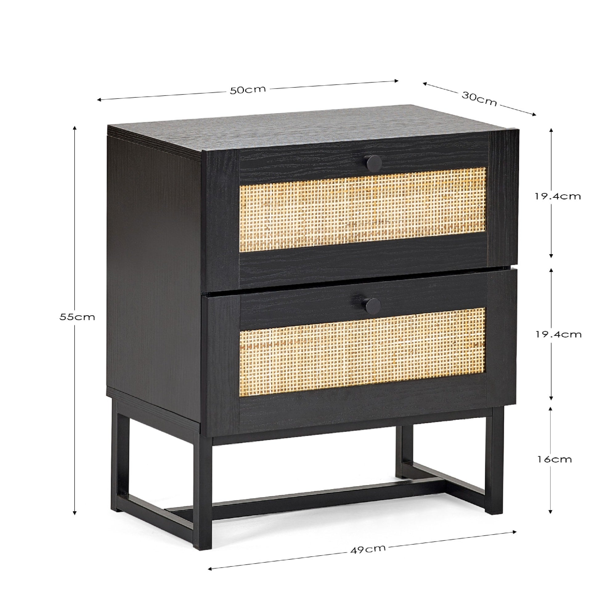 Padstow 2 Drawer Bedside - Black