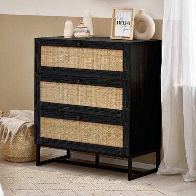 Padstow 3 Drawer Chest - Black