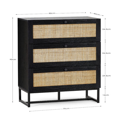 Padstow 3 Drawer Chest - Black