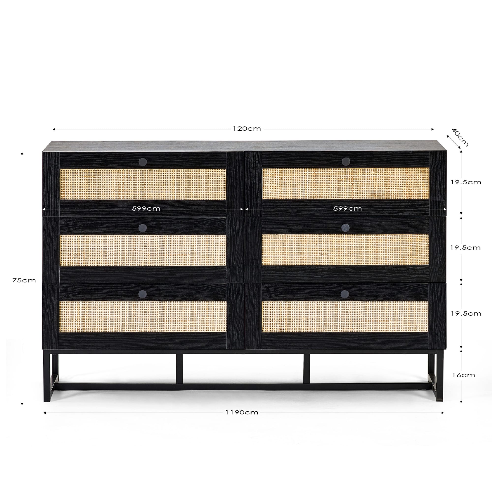 Padstow 6 Drawer Chest - Black
