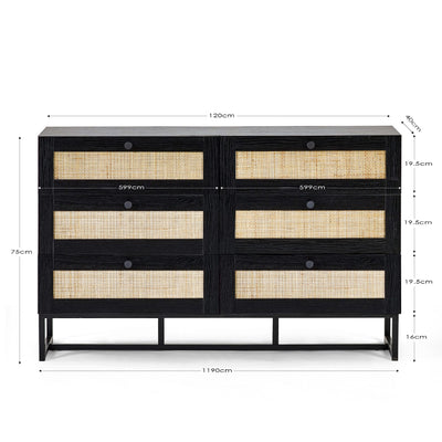 Padstow 6 Drawer Chest - Black