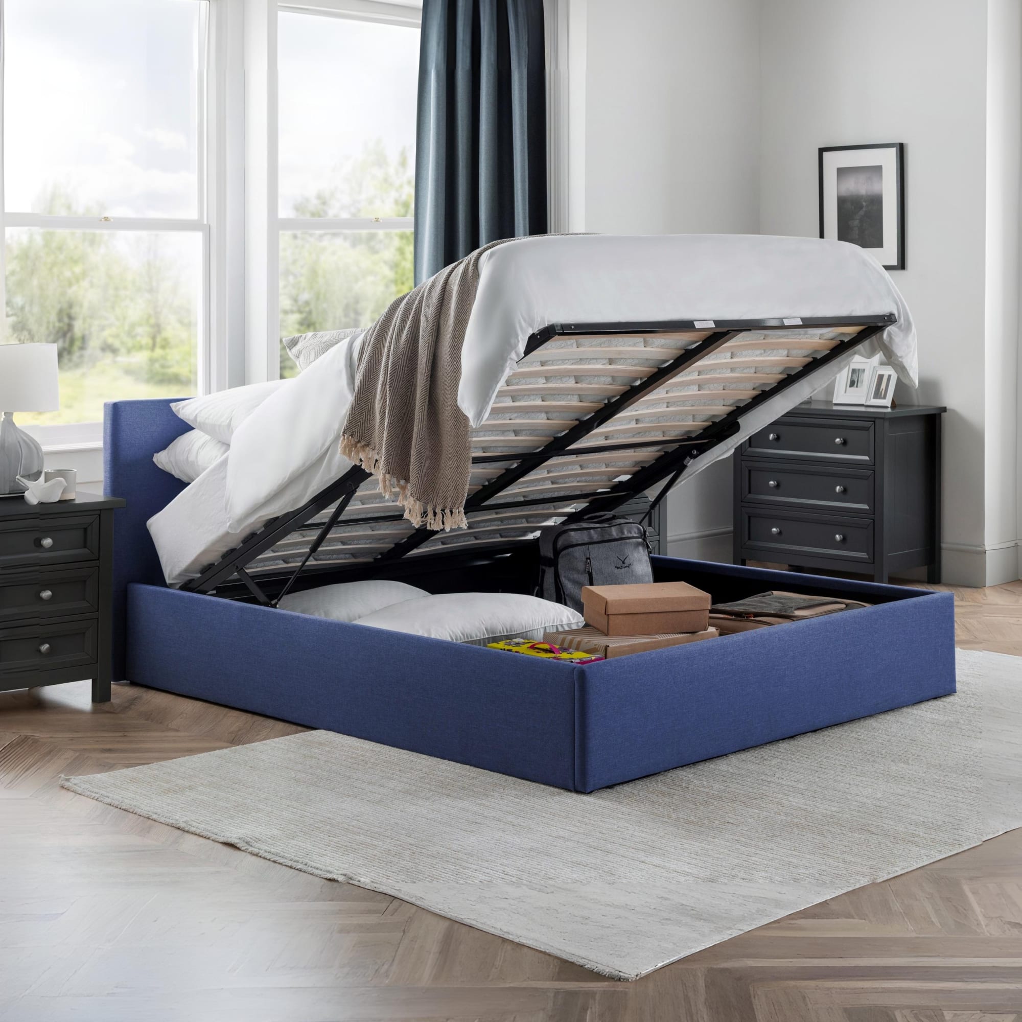 Rialto Ottoman Storage 150cm King Bed Dark Blue
