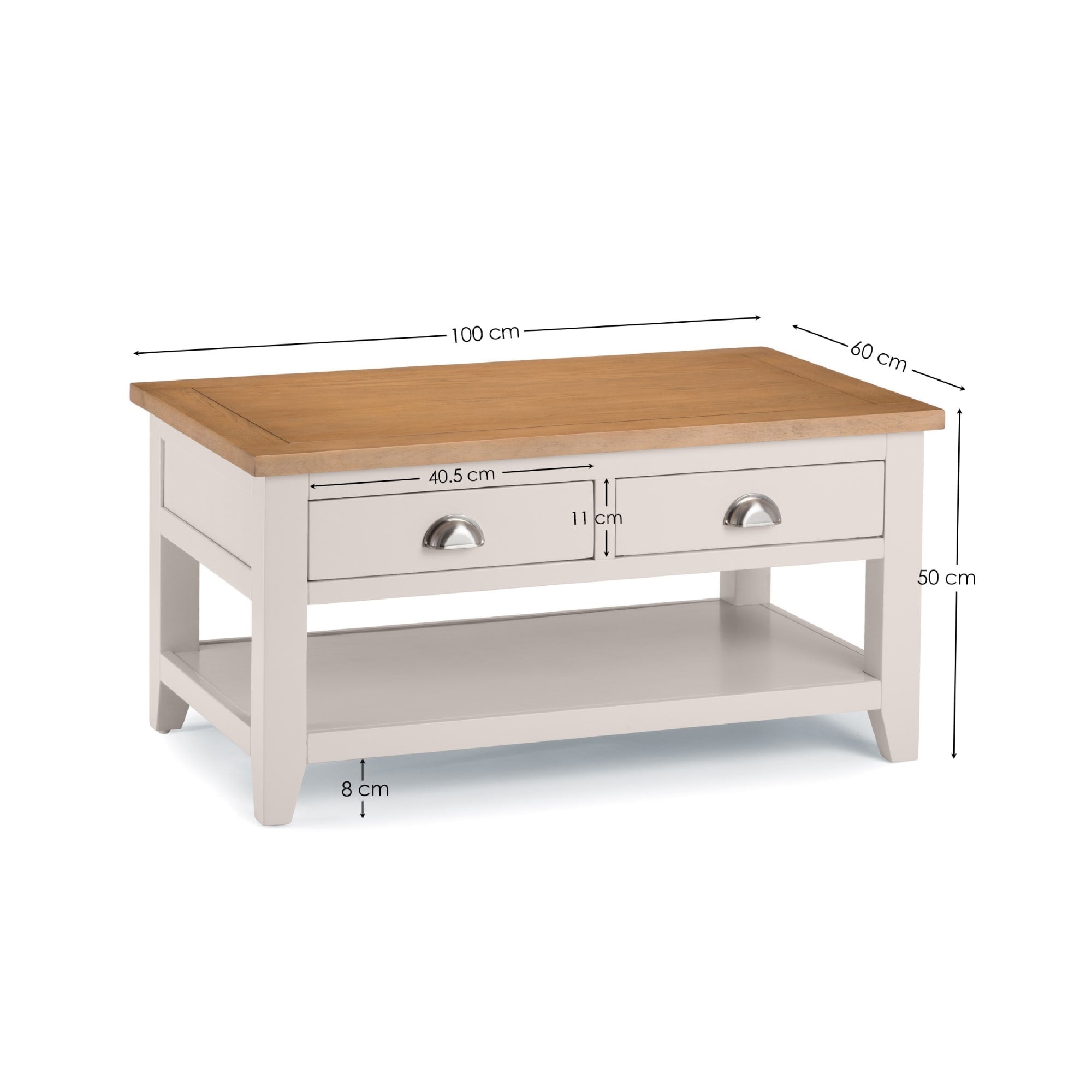 Richmond Coffee Table With 2 Drawers - Grey/Pale Oak