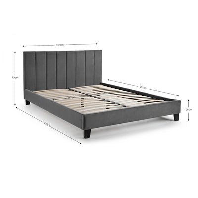 Rosa Grey Velvet Upholstered 135cm Double Bed