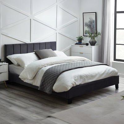 Rosa Grey Velvet Upholstered 150cm King Bed