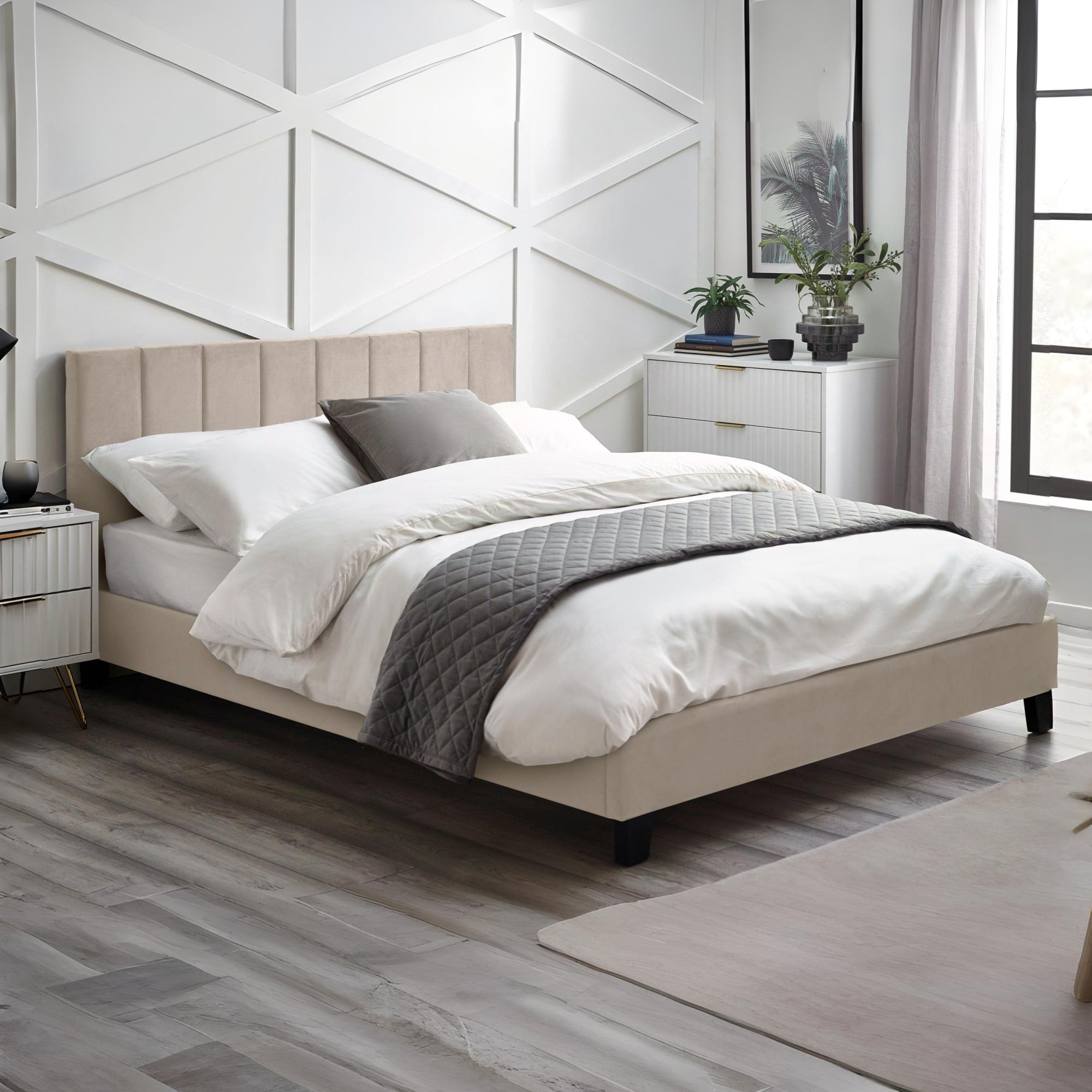 Rosa Cream Velvet Upholstered 150cm King Bed