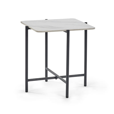 Siena White Marbled Sintered Stone Square Lamp Table