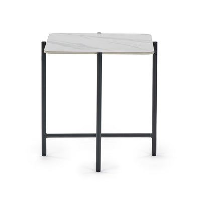 Siena White Marbled Sintered Stone Square Lamp Table