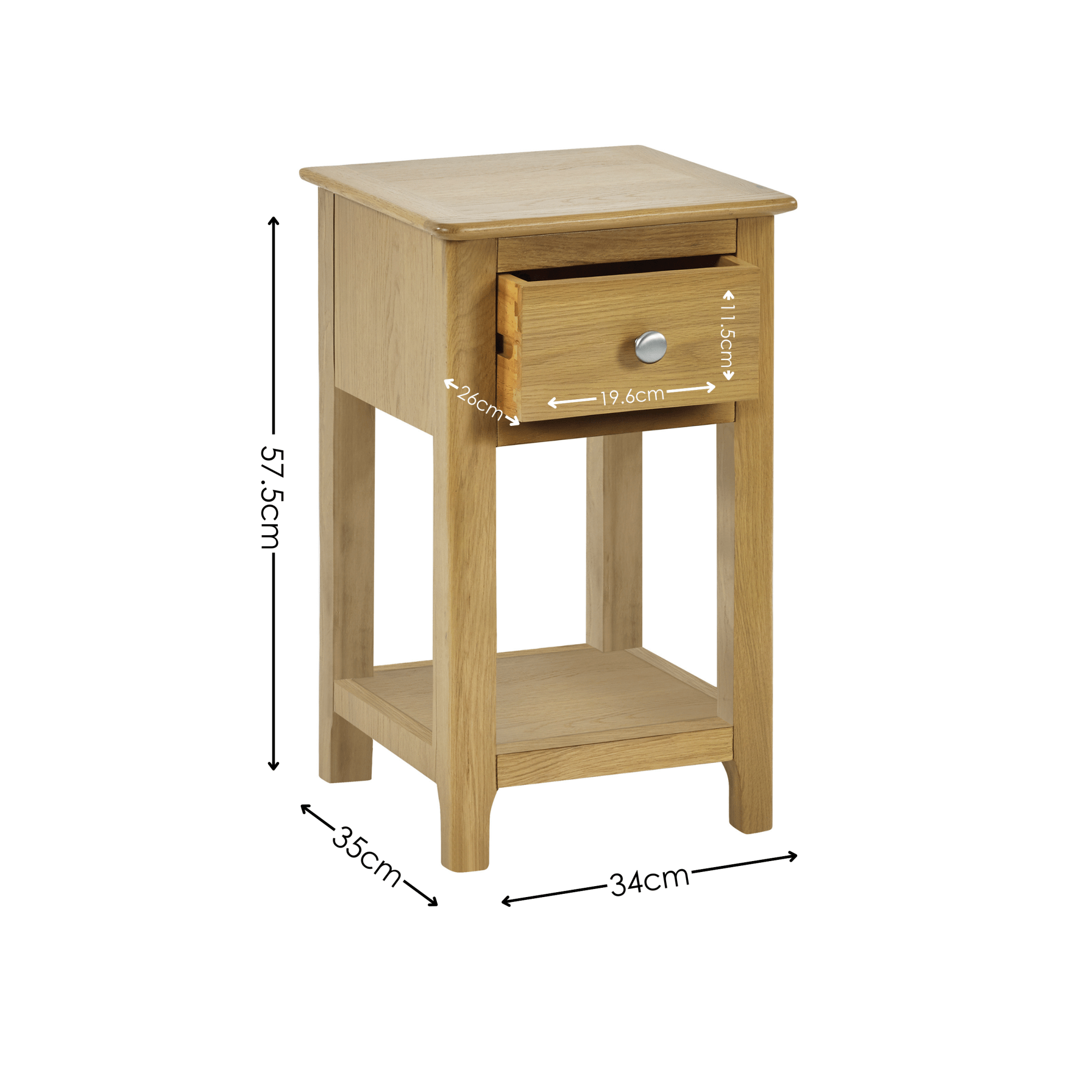 Somerset Oak Compact 1 Drawer Bedside Table with Shelf
