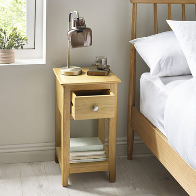 Somerset Oak Compact 1 Drawer Bedside Table with Shelf