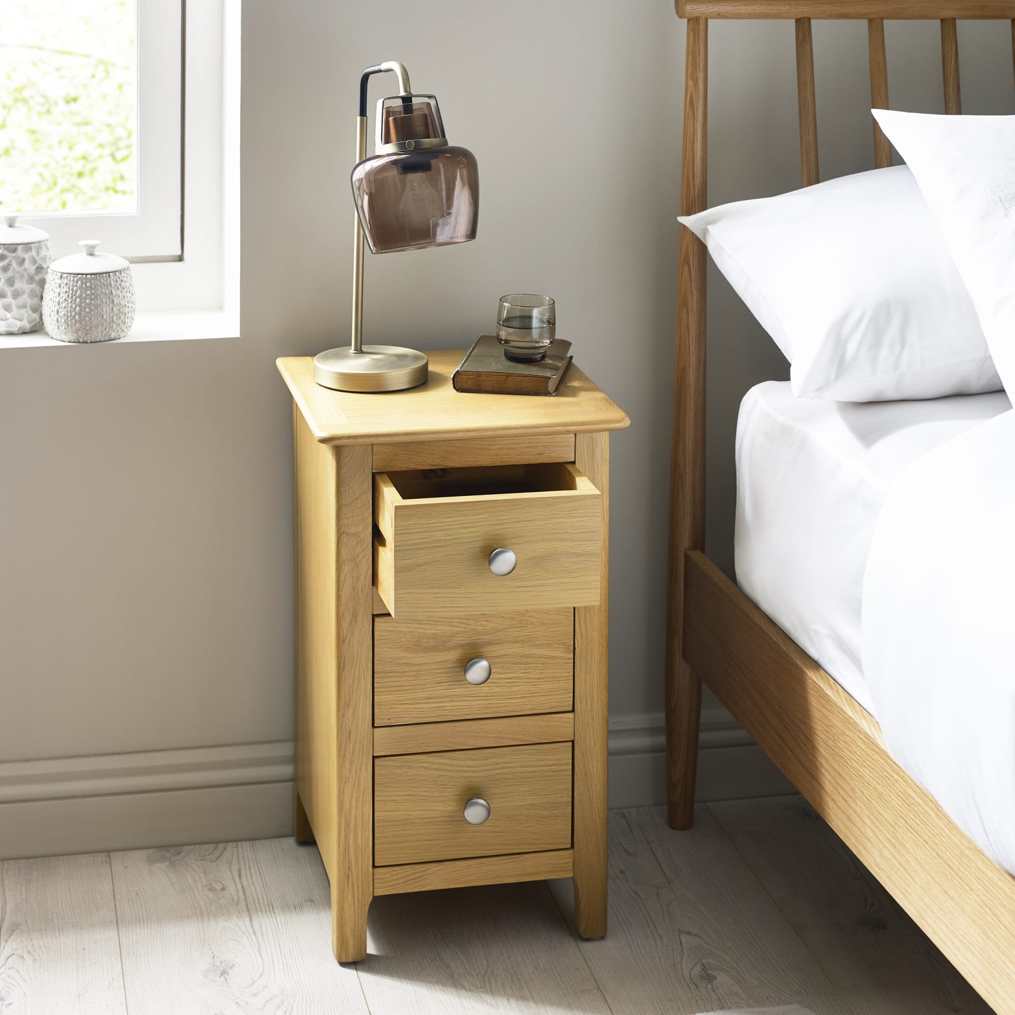 Somerset Oak Compact 3 Drawer Bedside Table