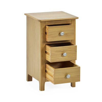 Somerset Oak Compact 3 Drawer Bedside Table