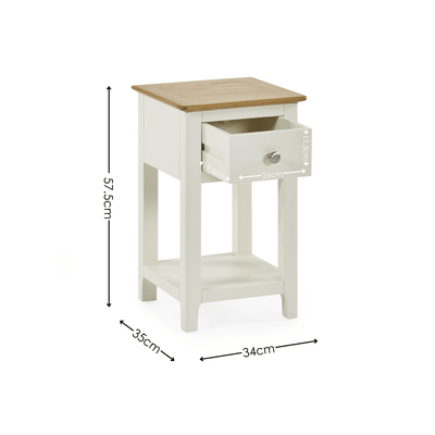 Somerset White and Oak Compact 1 Drawer Bedside Table with Shelf